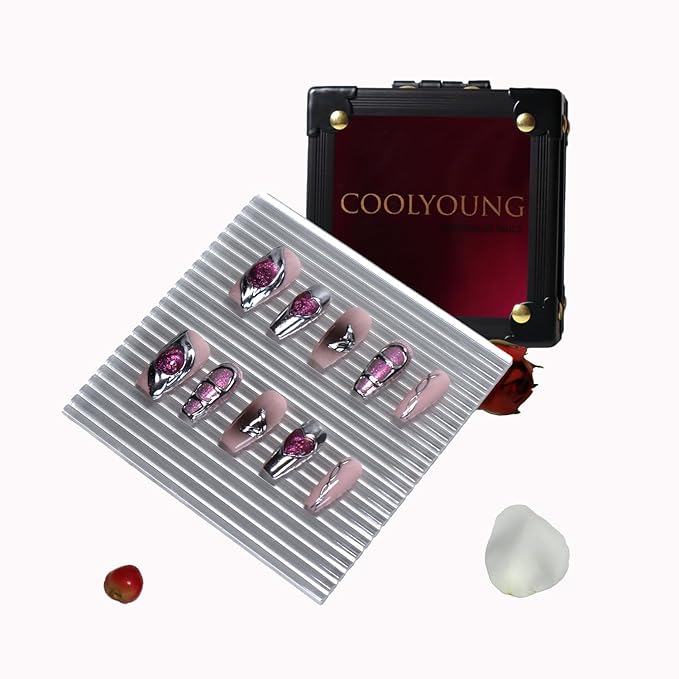 Hand Made Acrylic Press On Nails, Coffin Press On Nails, Pink Nails, Medium Length Press On Nails, Thick Press On Nails, Nailphoria Press Ons, Gifts for Women, COOLYOUNG Nails, 10 PCS, Size S