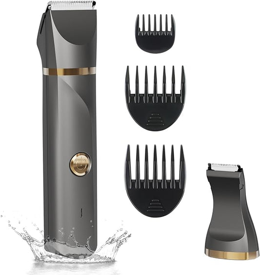 AREYZIN Body Hair Trimmer for Women Electric Body Shaver for Back Chest Armpit Legs Pubic Hair, USB Rechargeable, Replaceable Snap-in Ceramic Blades, IP7X Waterproof for Wet and Dry Use,Gray&Gold