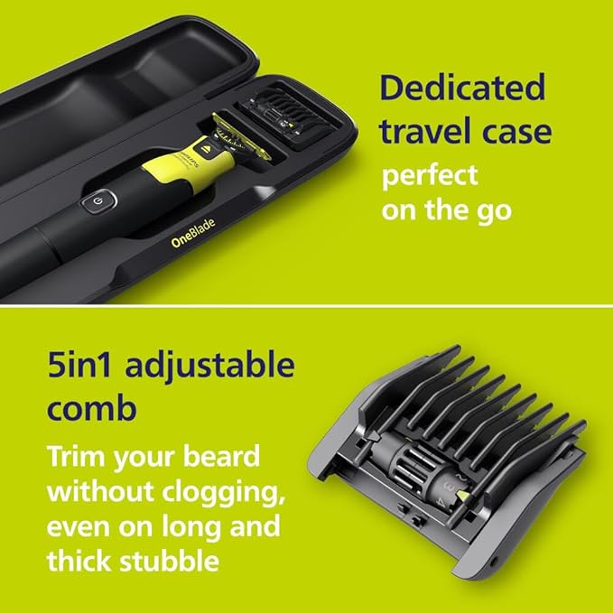 Philips Norelco OneBlade 360 with Connectivity Hybrid Face + Body, Electric Beard Trimmer, Shaver & Body Groomer with 360 Blade Tech, 1x360 Blade, 5-in-1 Comb, Body Kit, Travel Case, QP4631/90