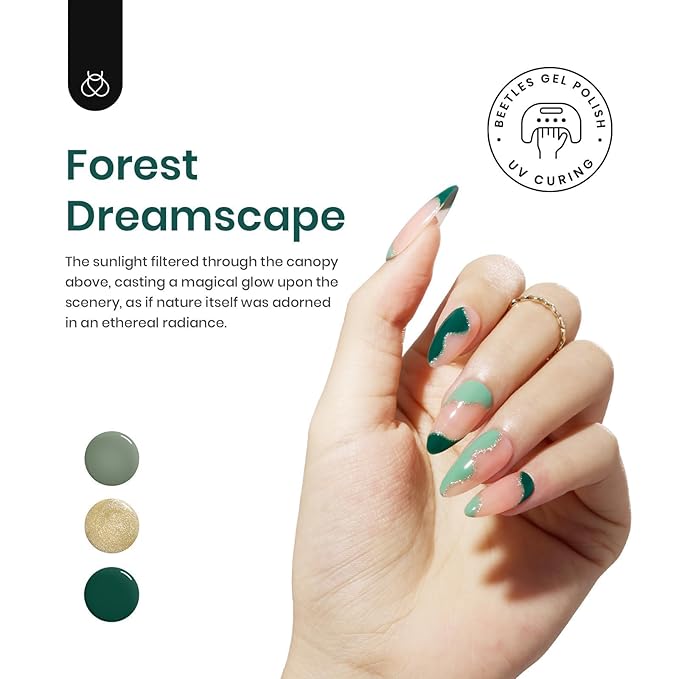 Beetles Green Gel Nail Polish Kit, 6 Colors Glitter Pearl Green Shimmer Nude Cream Gel Nail Polish Spring Summer Soak off Uv LED Nail Lamp Nail Kit DIY Home Manicure