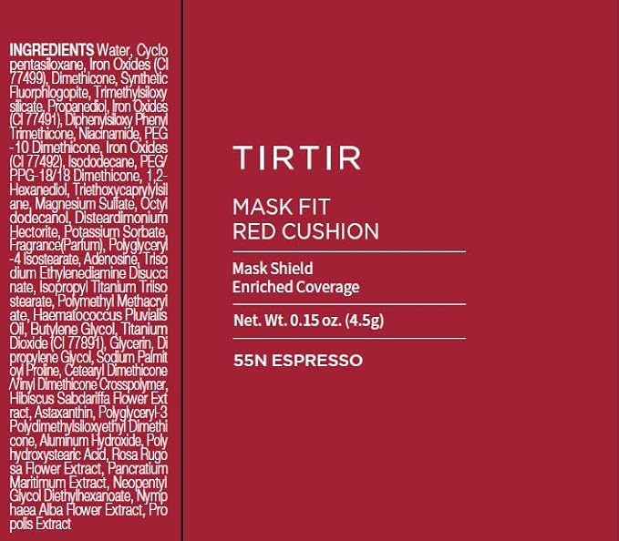 TIRTIR Mask Fit Red Cushion Foundation | Full coverage, Weightless, Skin fit, Satin Glow Finish, Korean Makeup Cushion Foundation (#55N Espresso, 0.63 Fl Oz)