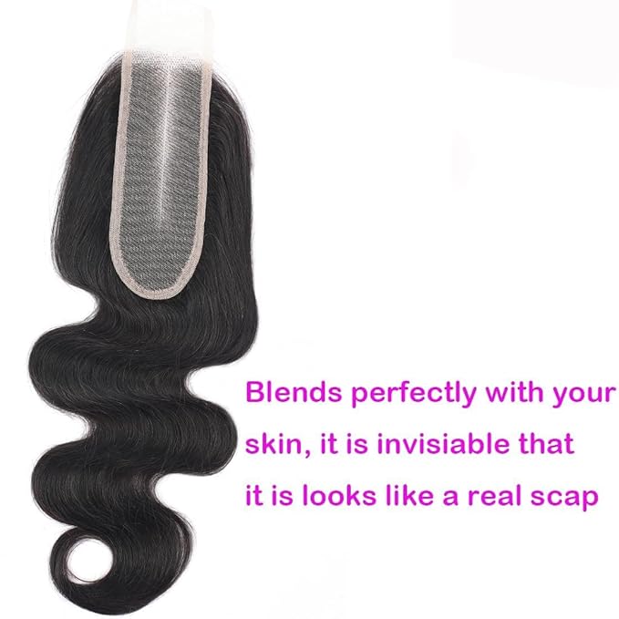 2x6 HD Transparent Skinlike Human Hair Lace Closure Body Wave 20inch 100% Brazilian 2x6 Closure Virgin Human Hair Kim K Middle Part Closure Body Wave Natural Black Glueless Pre Plucked Bleached