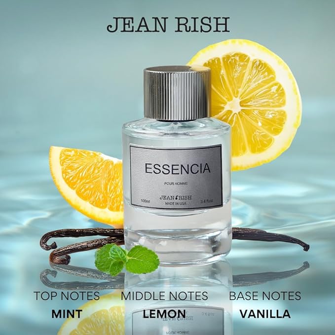 Jean Rish Essencia Pour Homme Eau De Parfume for Men (3.4 Fl Oz / 100ml) with Orange, Mint & Madagascar Vanilla Notes - Long Lasting and Luxury Fragrance