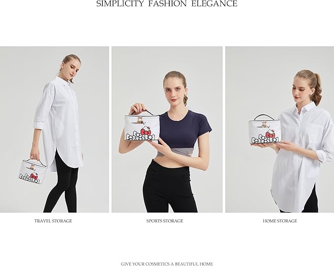 AmBealla Travel Makeup Bag Large Cosmetic Bags with Brush Holder,White Waterproof 2PCS Portable Cosmetic Case for Women, Toiletry Storage Bag for Skincare & Beauty Tools for Girls