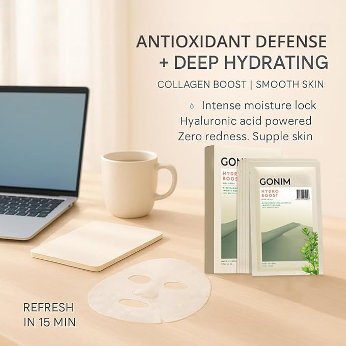 GONIM Face Mask Korean Skin Care with Hyaluronic Acid & Collagen Activation- Face Masks Skincare Hydration, Moisturizing Sheet Mask, Travel Essentials, Korean Face Mask 30ml x10 Sheets