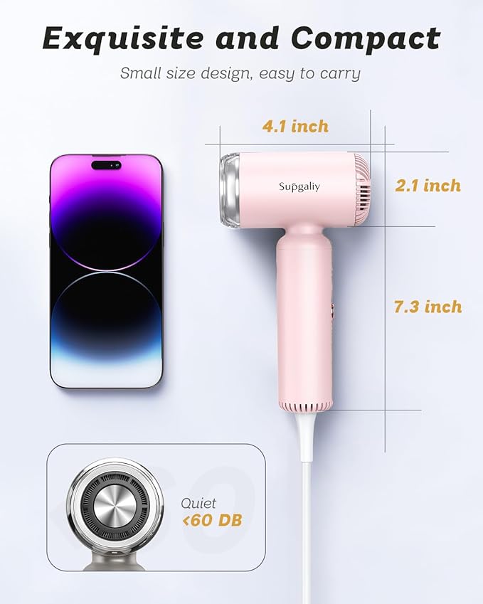 Hair Dryer 110V Only- Ionic High-Speed Motor for Fast Drying, Portable Lightweight Blow Dryer, Quiet Professional Blowdryer with Magnetic Curly Diffuser & Concentrator for Home Travel
