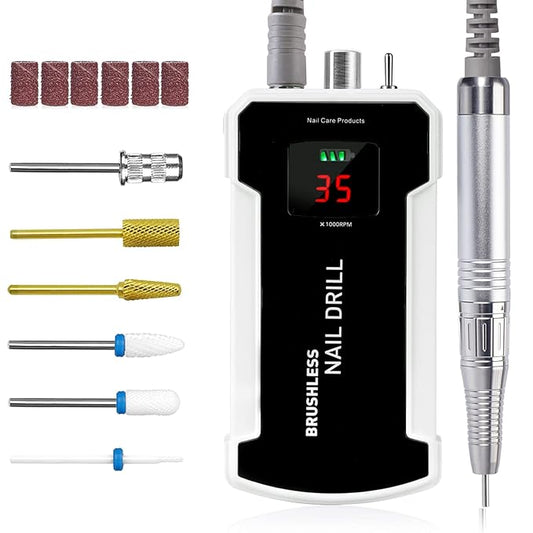 Professional Nail Drill Machine, IMENE 35,000RPM Portable Brushless Nail Drill Rechargeable E-File Nail Drill Perfect for Acrylic, Gel, Natural Nails (Black)