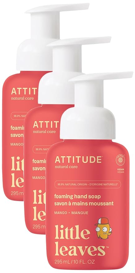 ATTITUDE Foaming Hand Soap for Kids, Plant and Mineral-Based Ingredients, Vegan and Cruelty-free Personal Care Products, Mango, 10 Fl Oz (Pack of 3)