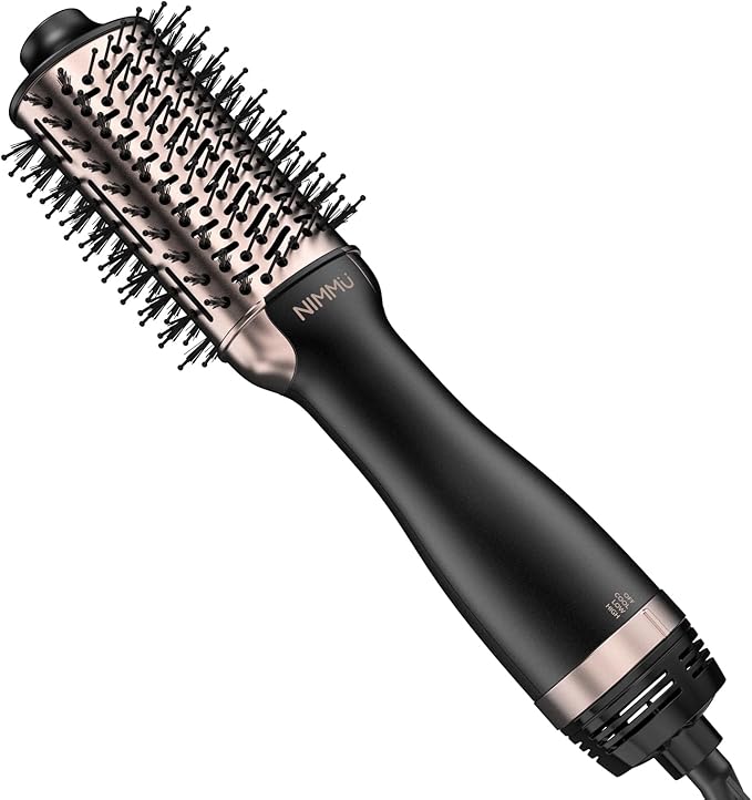 Nimmu Hair Dryer Brush Blow Dryer Brush in One, 4 in 1 Hair Dryer and Styler Volumizer for Drying Straightening Curling Volumizing Hair, Upgraded Hot Air Brush with 2.4” Oval Barrel, Black Gold