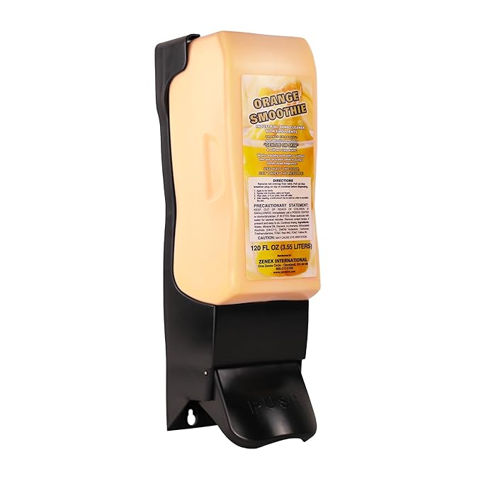 Zenex Orange Smoothie Hand Soap & Push-Style Dispenser Bundle - 3.55L Industrial Hand Cleaner & Wall Mounted Dispenser | Moisturizing | Remove Grease & Grime | Easy Install