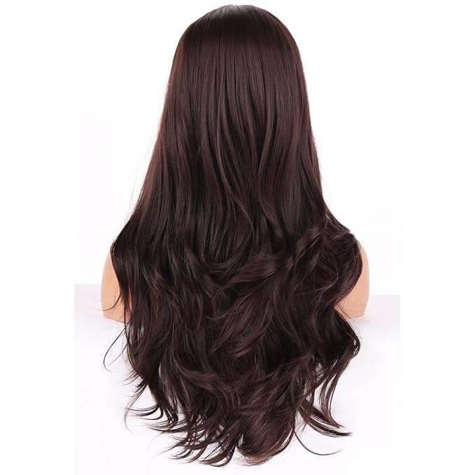 BERON Brown Wigs Long Wavy Wig for Women Girls Dark Color Heat Resistant Synthetic Hair Wigs for Cosplay Party Daily or Use