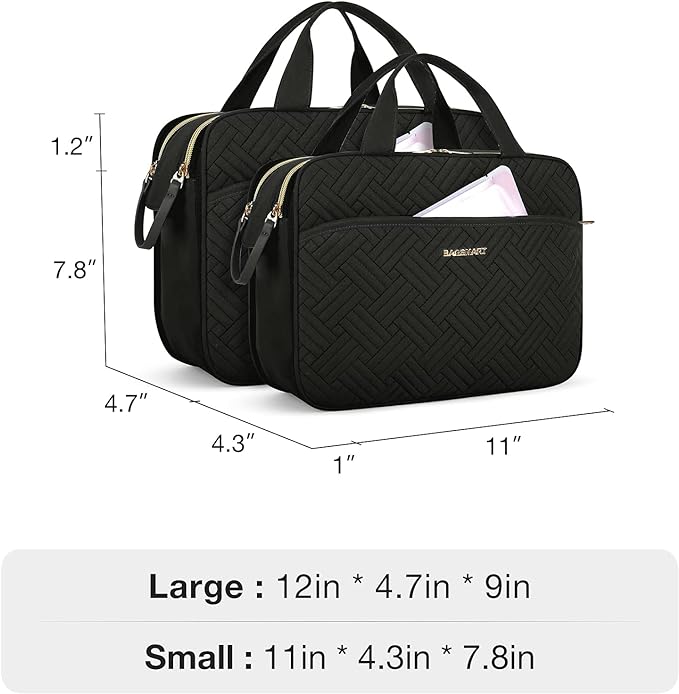 BAGSMART Toiletry Bag for Women, Large Toiletry Bag Water-resistant Makeup Cosmetic Organizer Bag Door Room Essentials for Accessories, Shampoo, Full Sized Container, Toiletries (Medium, Black)