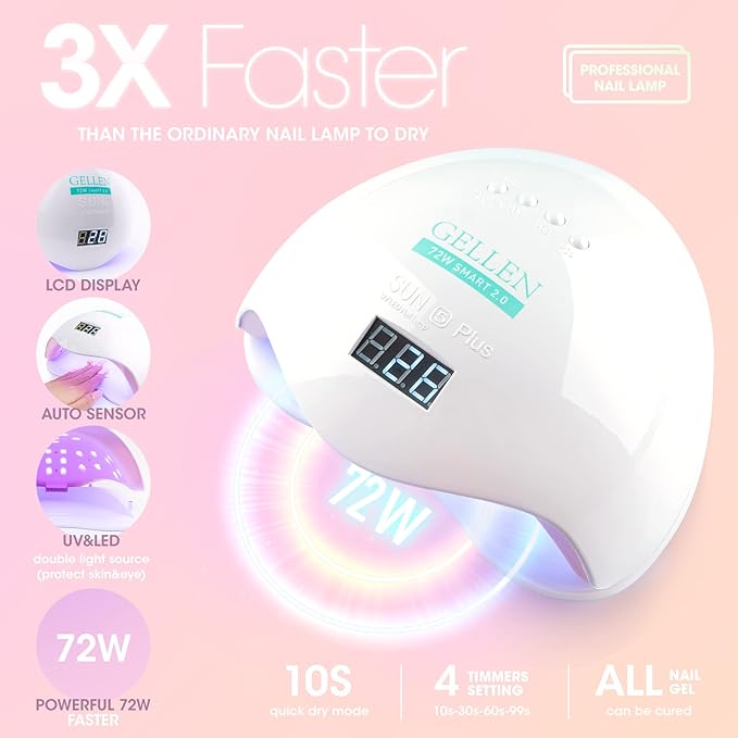 Gellen Gel Nail Polish Kit with Nail Light 72W Nail Dryer, 12 Gel Nail Polish Colors, No Wipe Top Base Coat, Nail Art Decorations, Manicure Tools, All-In-One Manicure Kit, Macaron Candy