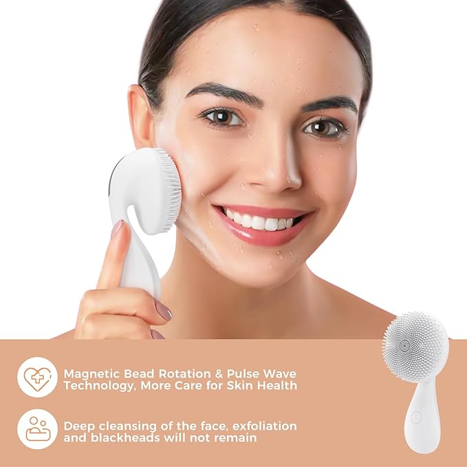 2 in 1 Facial Cleansing Brush,Rotating Magnetic Beads & Massage Cleaning Silicone Face Scrubber，Waterproof and Rechargeable Face Scrub Brush