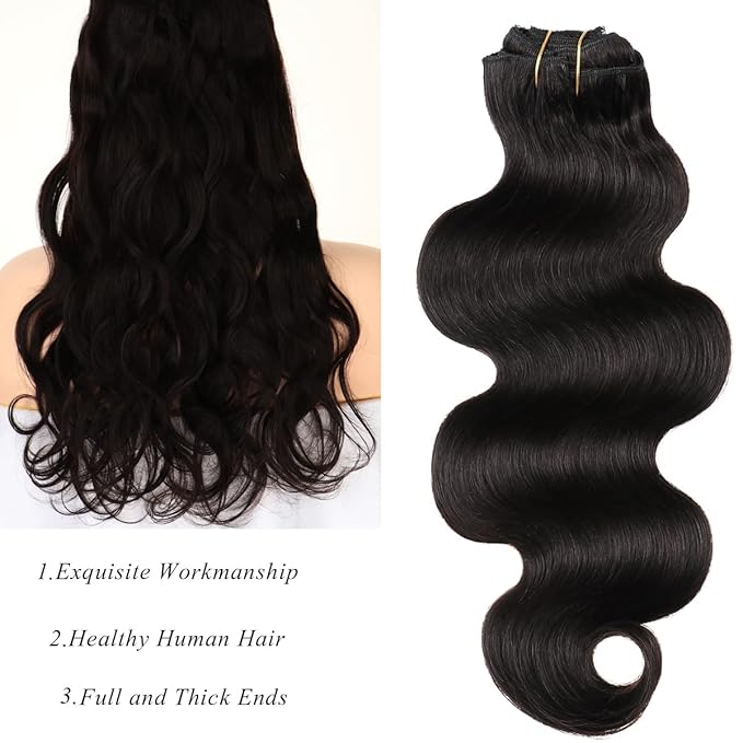 Body Wave Clip in Hair Extensions Human Hair, 120g 8pcs with 20 Clips Double Weft Remy Human Hair Clip In Extensions #1B Natural Black 14 Inches Full Head Soft Body Wave Hair Extensions
