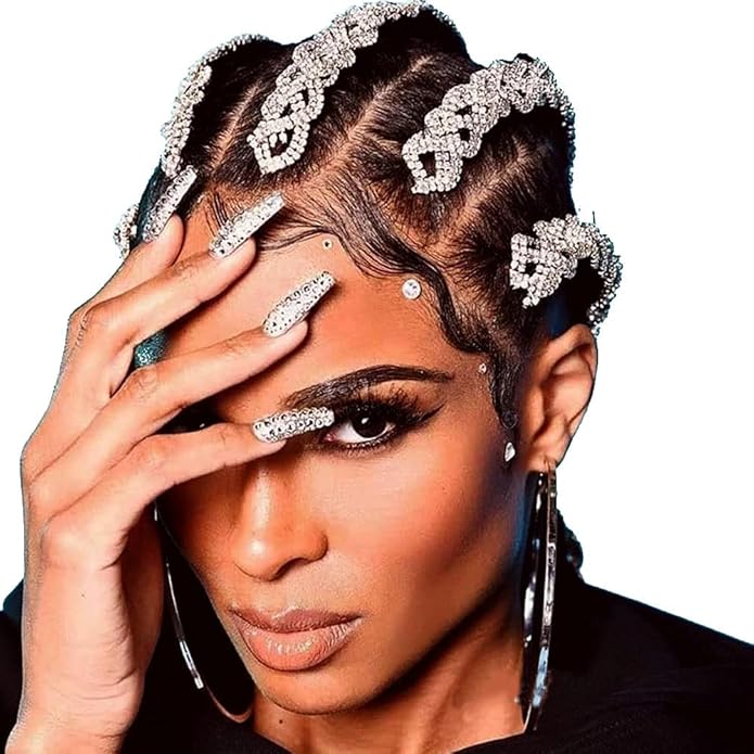 StoneFans Rhinestone Hair Jewelry for Braids Accessories HIP HOP Braid Jewelry Silver Bling Headpiece 3pcs Wedding Set