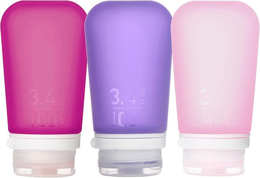 humangear GoToob+ Refillable Silicone Travel Size Bottles with Locking Cap, 3pk Set, Rose/Lilac/Magenta, Large (3.4 fl.oz; 100ml)