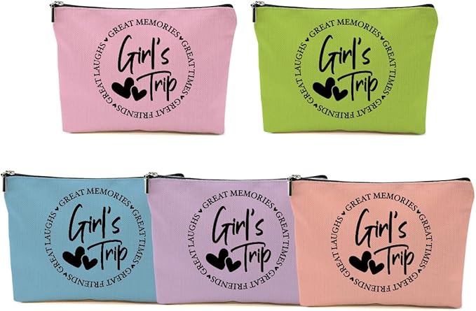 5Pcs Girls Trip Gifts Favors, Girls Weekend Gifts Makeup Bag, Bestie Gifts Weekend Bag Vacation 2025 Cosmetic Bag, Friendship Gifts for Women Bestie Friend, Graduation Wedding Gifts Toiletry Bag