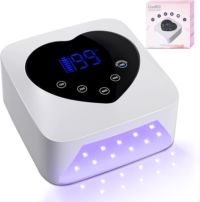 Cordless UV Led Nail Lamp, 72W UV Nail Light for Nail Polish, Rechargeable Nail Dryer, Heart Nail Lamp with 5 Timer and LCD Display, Professional Nail Lamp for Valentines Day Gifts and Nail Salon