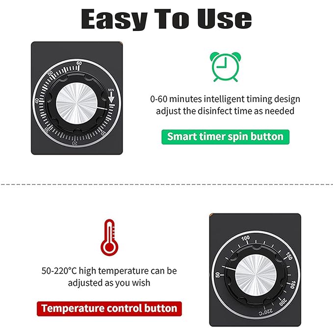 High Temperature Metal Cleaning Box,Misforu 2L Dry Heat Cabinet High Temp with Stainless Tray Timer and Handle for Spa Hot Towel Barber Shops Salon Hairdressing Tool Earrings 300W 110V (With Bag)