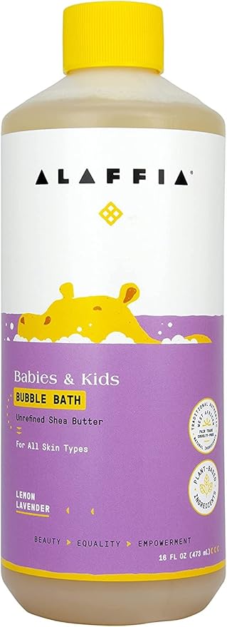 Alaffia Babies and Kids Bubble Bath, Gentle Bath Essentials for Delicate Skin, Plant-Based Formula, Paraben & Sulfate-Free, Vegan, with Long-Lasting Bubbles, Lemon Lavender, 2 Pack - 16 Fl Oz Ea