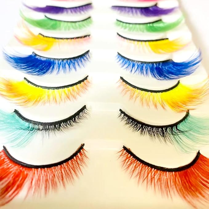 Sunniess Ombre Colored Lashes Cateye Eyelashes Fluffy Wispy Fake Lashes for Halloweens Cosplay Party Stage Make up Faux Mink False Eyelashes