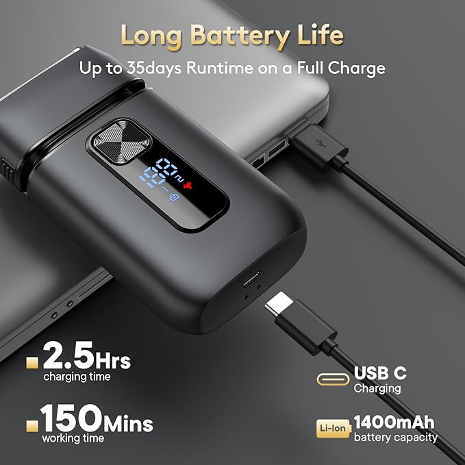 Brightup Foil Shaver Electric Razor & Shavers for Men with Trimmer[150 Min Runtime], IPX6 Waterproof Double Floating Blades for Shaving Face, Cordless/Type C Rechargeable/Travel Lock/LED Display