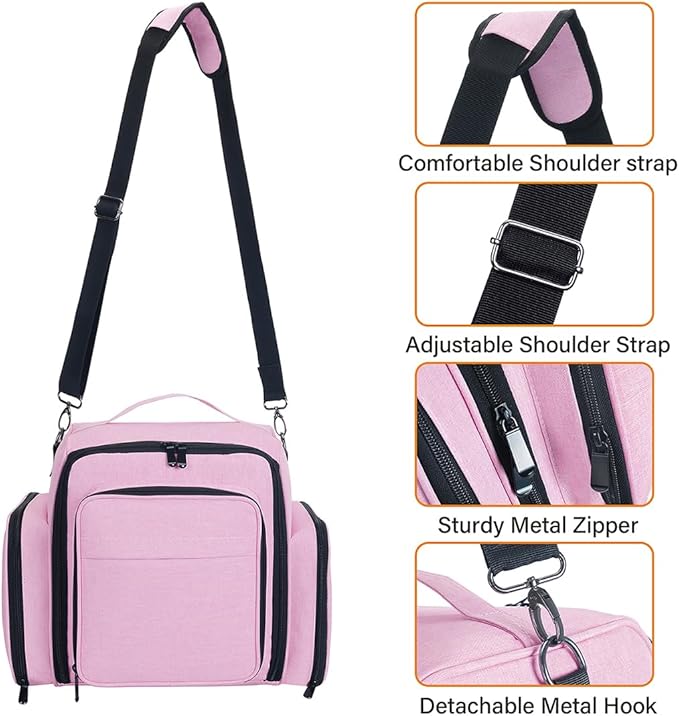 Nail Polish Organizer Case Holds 60 Bottles Portable Travel Storage Box with 2 Detachable Bags, Designed for Women's Nail Tools, Essential Oils and Cosmetics Sets Pink