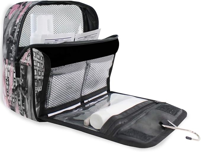 Hanging Toiletry Bag Eiffel Tower Paris Lovers Street Portable Travel Cosmetic Makeup Bag Bathroom Shower Shaving Kit Organizer Bag for Men Women