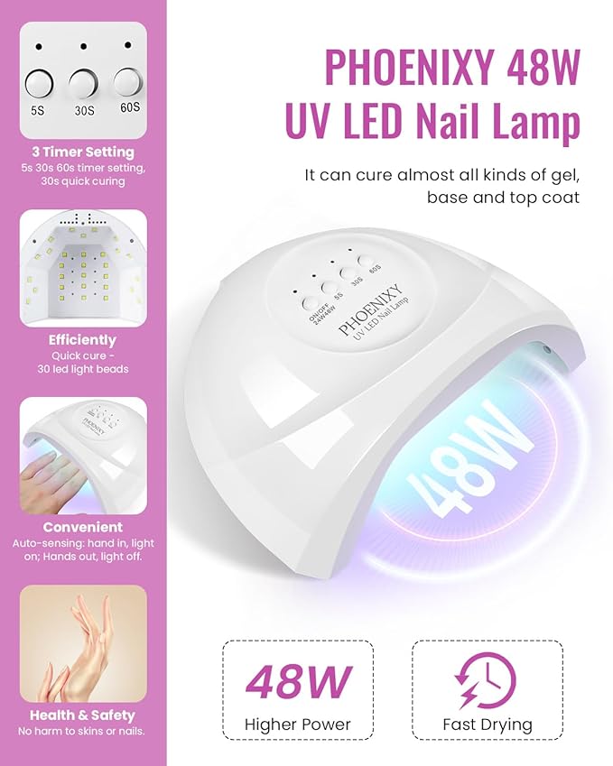 PHOENIXY 47 PCS Gel Nail Polish Kit with U V Light 48W, 26 Classic Colors Gel Nail Polish Set with 4 Bottle Base Top Coat Nail Art Decorations Manicure Tools DIY Salon Home Gifts For Women SS9026