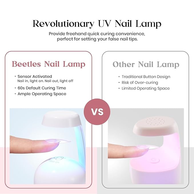 Beetles Gel Nail Kit - 600Pcs 15 Sizes Medium Almond Tips With Pink Color Gel Top Coat, Soft Clear Press-on, 5-in-1 Glue, UV Lamp - Easy Extension Set for Women