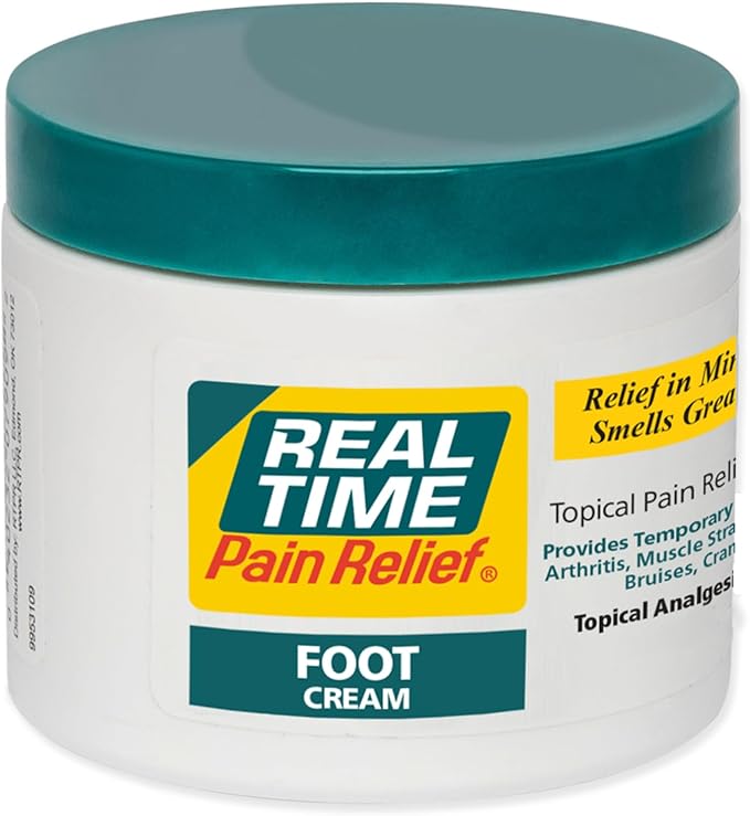 Real Time Pain Relief Foot Cream - 8oz Jar | Advanced Relief for Foot Pain, Muscle Strains, and Arthritis |15 Natural Ingredients Including Eucalyptus, Tea Tree Oil, Menthol, Vitamin E, and Emu Oil