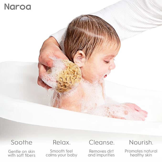 NAROA Natural Baby Bath Sponge in Gift Box | Premium Soft Wool Sea Sponge for Babies | Newborn Bath Time Essentials | Sustainable & Plastic Free (2 Pack)