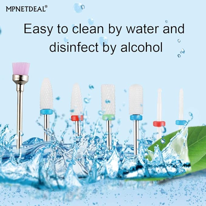 Ceramic Nail Drill Bits Set 7Pcs, Durable Less Dust, 3/32 inch for Acrylic Gel Nails Cuticle Manicure, Professional Acrylic Nail File Drill Bit