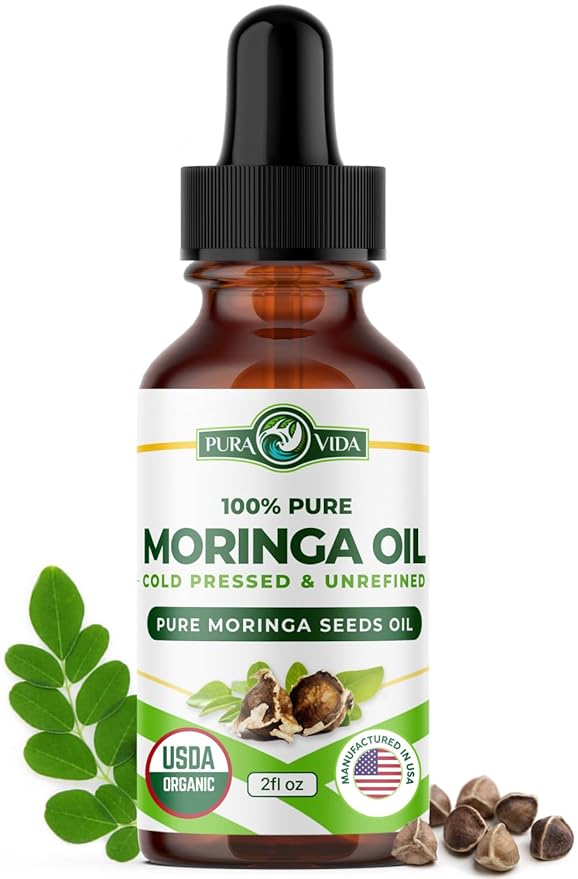 USDA Organic Moringa Seed Oil: 100% Pure, Cold Pressed, Unrefined Moringa Oleifera Seed Oil. 2 oz Bottle with Treatment Pump. For Skin and Hair - Food Grade for Oral Consumption