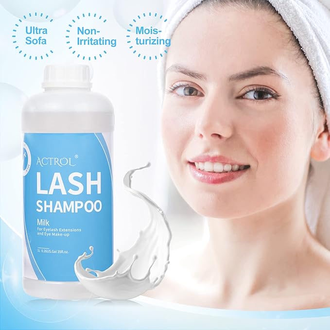 Eyelash Extension Cleanser Milk 1L Natural Lash Extension Shampoo Professional Eyelid Foaming Cleanser Paraben & Sulfate Free Non-lrritating with Salon and Home Care