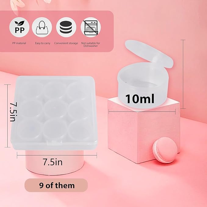 9pcs plastic cosmetic jar 35g/35ml clear case with snap lids portable,Travel Storage Cosmetic Samples Beauty Products Mini Containers with Lids, Airtight Cosmetic Containers with Lids