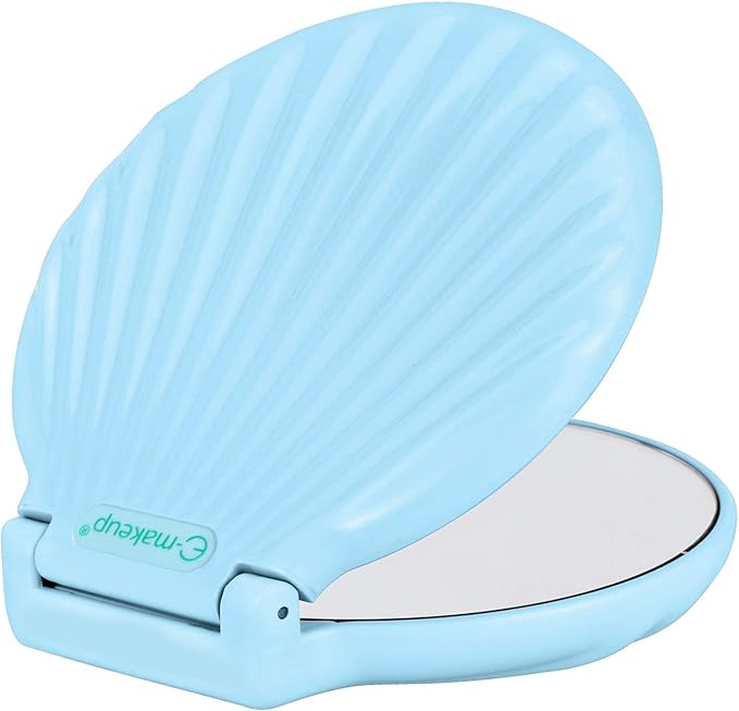 Compact Mirror, Travel Makeup Mirror, Mini Mirror for Purse, Handbag, 2-Sided 1X/2X Magnification Pocket Mirror, 3.5 inch Small Folding Portable Handheld Mirror (Round, No Light, Blue)