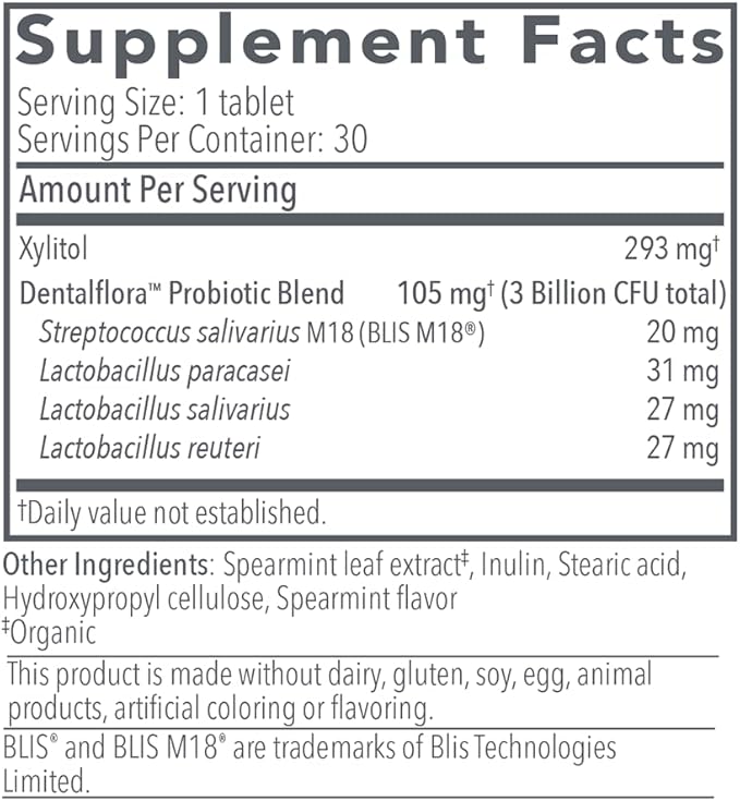 Bio-Botanical Research Dentalflora Oral Probiotic - Supports Oral Microbiome & Teeth Care - Helps Reduce Formation of Dental Plaque - Breath Freshener for Women, Men & Kids (30 Mint Fresh Tablets)