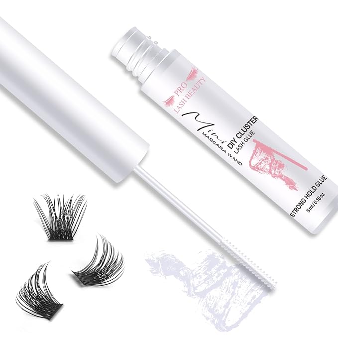 Cluster Lash Glue for DIY Eyelash Extension Lash Bond Glue Mascara Wand Super Strong Hold 48 Hours Waterproof Latexfree (5ml, Clear)