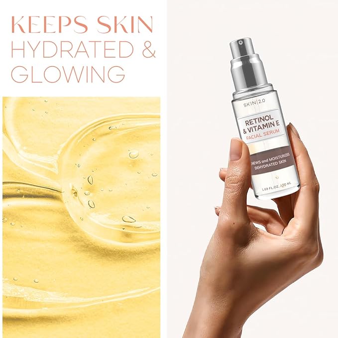 Retinol & Vitamin E Face Serum - 1.69 Fl. oz, Cruelty-Free, Reduces Acne Scars, Wrinkles, Anti-Aging, Skin Renewal, Hydrating, Korean Beauty