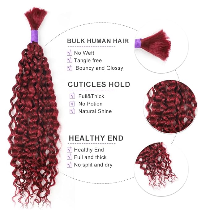 99J Water Wave Human Braiding Hair No Weft 100g (1Pack-2Bundles) 100% Unprocessed Virgin Human Hair For Bohe Braids Micro Braiding Human Hair (Water Bulk（99J), 18 Inch)