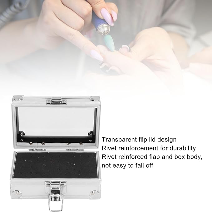 Nail Drill Bit Holder Storage Box, Multi Hole Nail Drill Bits Stand Displayer with Transparent Flip Cover, Nail Bits Organizers Container (Silver)