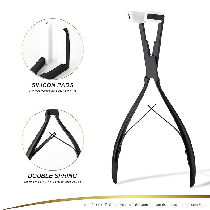EHDIS Hair Extensions Tools Kit Tape in Hair Sealing Pliers Flat Surface Hair Extension Tools with Double Sided Replacement Adhesive Hair Extension Tape Tabs (Black)