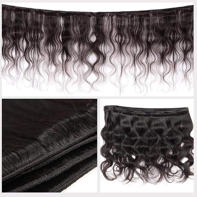 Human Hair Bundles 12A Body Wave 100% Unprocessed Brazilian Virgin Hair 3 Bundles Human Hair Body Wave Quick Weave Extensions Natural Black 18 20 22 Inch