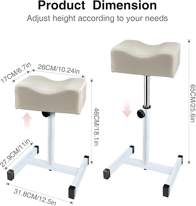 Pedicure Foot Rest,Height Adjustable Pedicure Chair,Non-Slip Pedicure Stool for Massage Office or Home (Light Grey)