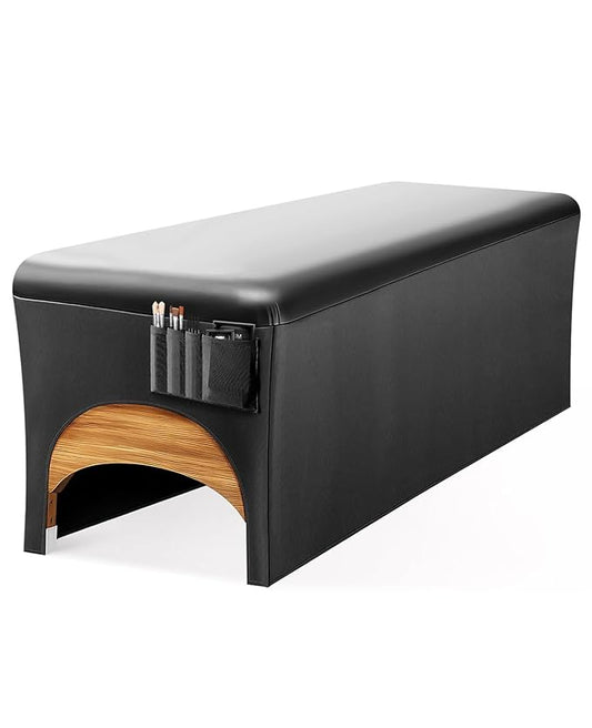 Onism Lash Bed Cover, Wipeable PU Leather Massage Table Cover with Storage Pocket, Waterproof Soft Comfortable Lash Table Cover for Eyelash Extension, Perfect for Salon Spa Tattoo, Black