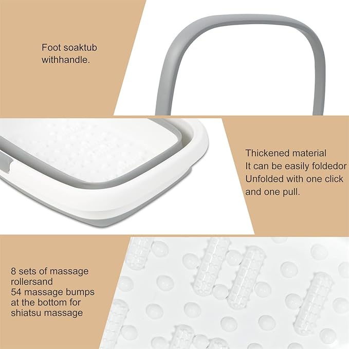 2 Pack Foldable Foot Bath Basin, Collapsible Foot Soak Tub, Multifunction Plastic Basin with Handles,Foot Tub for Soaking Feet,Grey