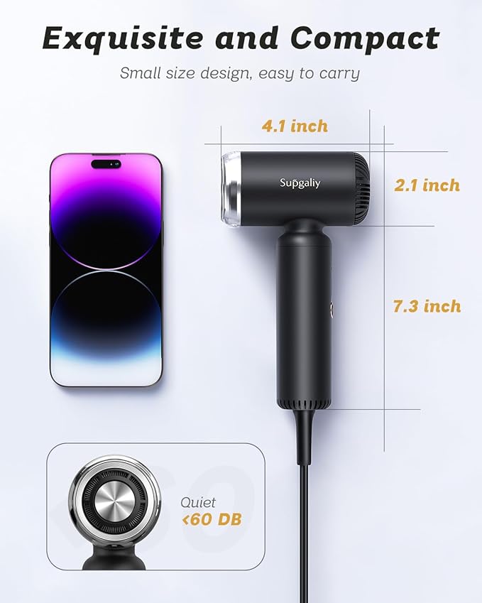 Dual Voltage Hair Dryer, High-Speed Ionic Blow Dryer for Fast Drying, Travel Compact Hair Blow Dryer with Magnetic Curly Diffuser for Home, Portable Hairdryer International 110-240V