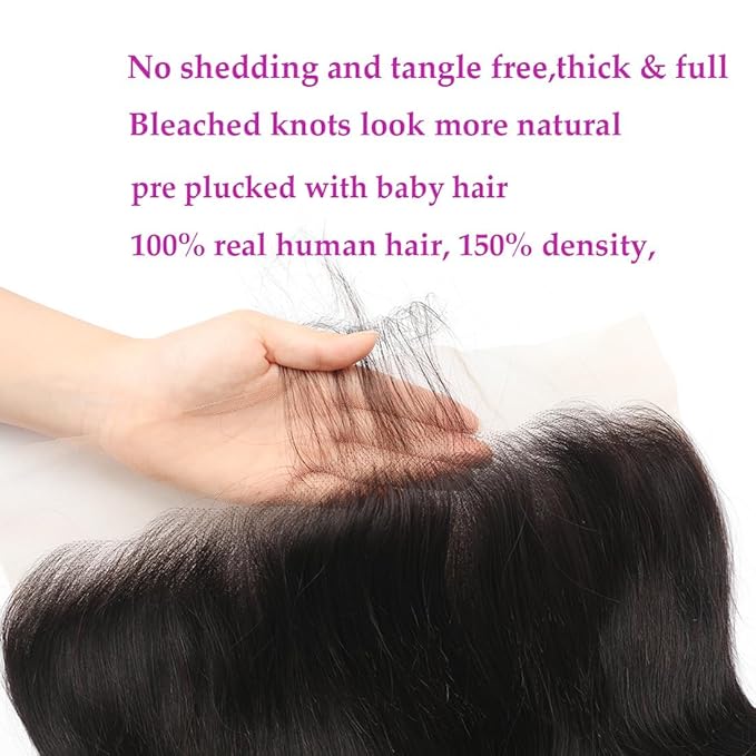 13x6 Lace Frontal Human Hair Body Wave HD Transparent Ear to Ear Frontal Closure With Baby Hair Free Part 100% Virgin Human Hair Natural Hairline 12inch